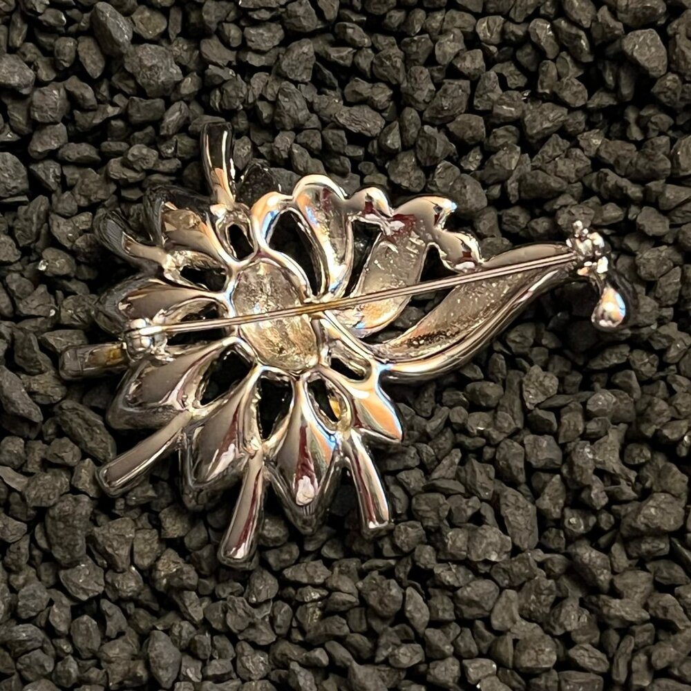 Vintage Bogoff Clear Rhinestone Large Floral Broo… - image 7
